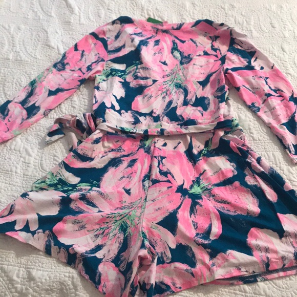 *NWT*Lilly Pulitzer Karlie Wrap Romper - Tidal Wave L - Picture 3 of 3
